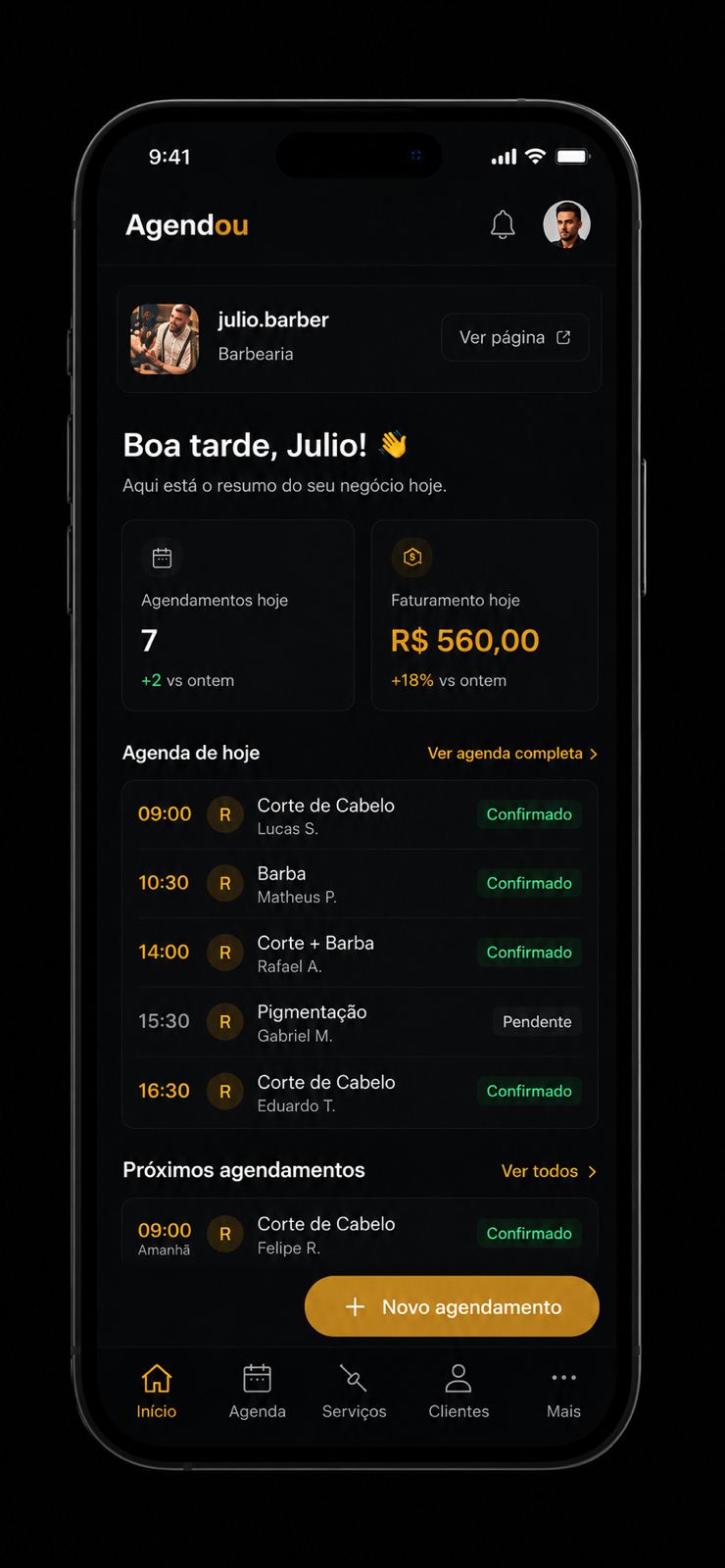 Dashboard do profissional